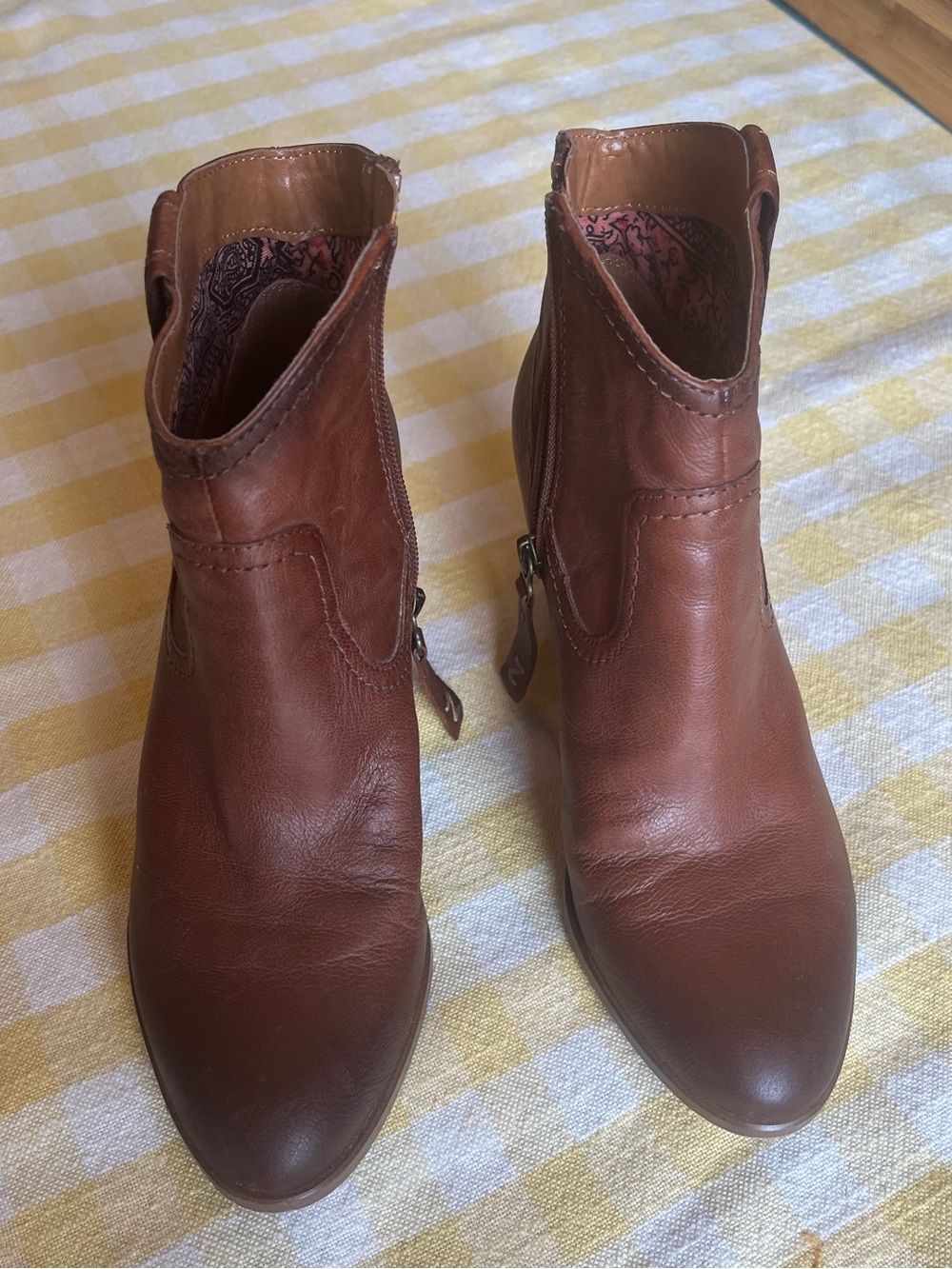 Zodiac Brown Leather Ankle Booties with Side Zip
